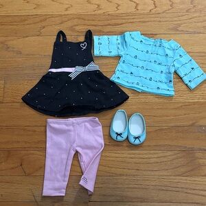 American Girl Doll Outfit with Black Dress and Blue Top